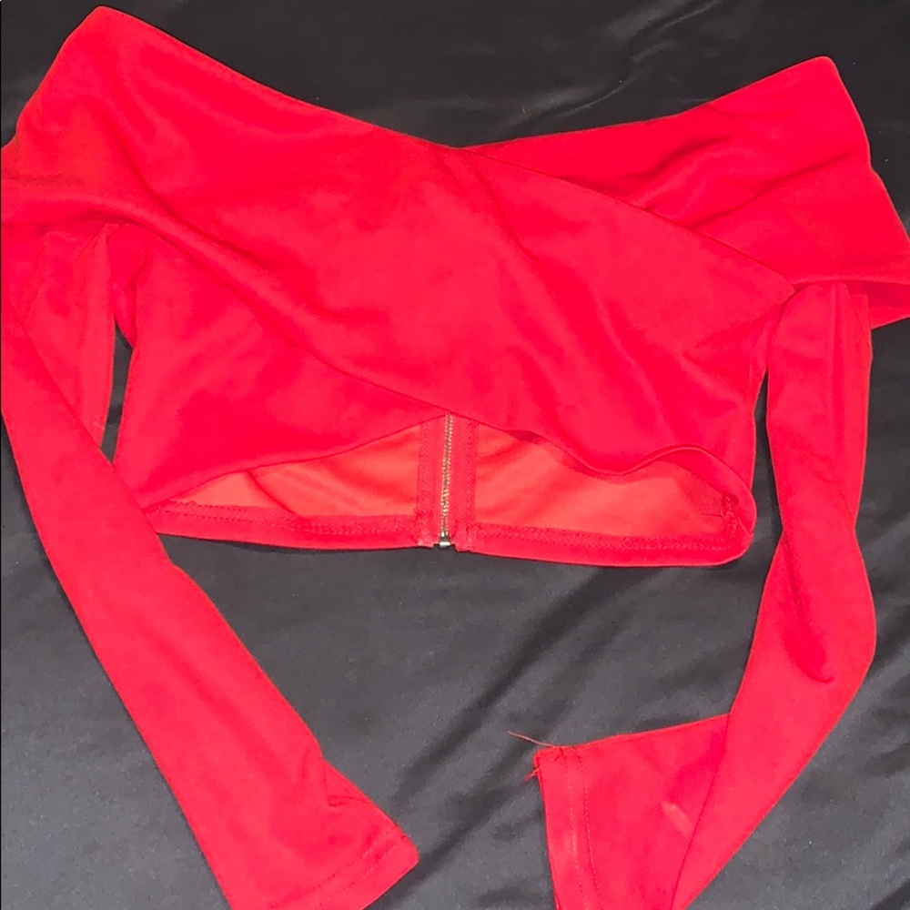 Red over the shoulder crop top